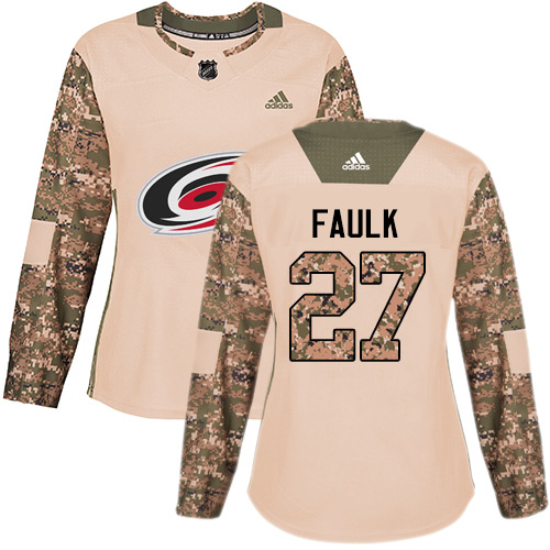 Adidas Hurricanes #27 Justin Faulk Camo Authentic Veterans Day Women's Stitched NHL Jersey - Click Image to Close